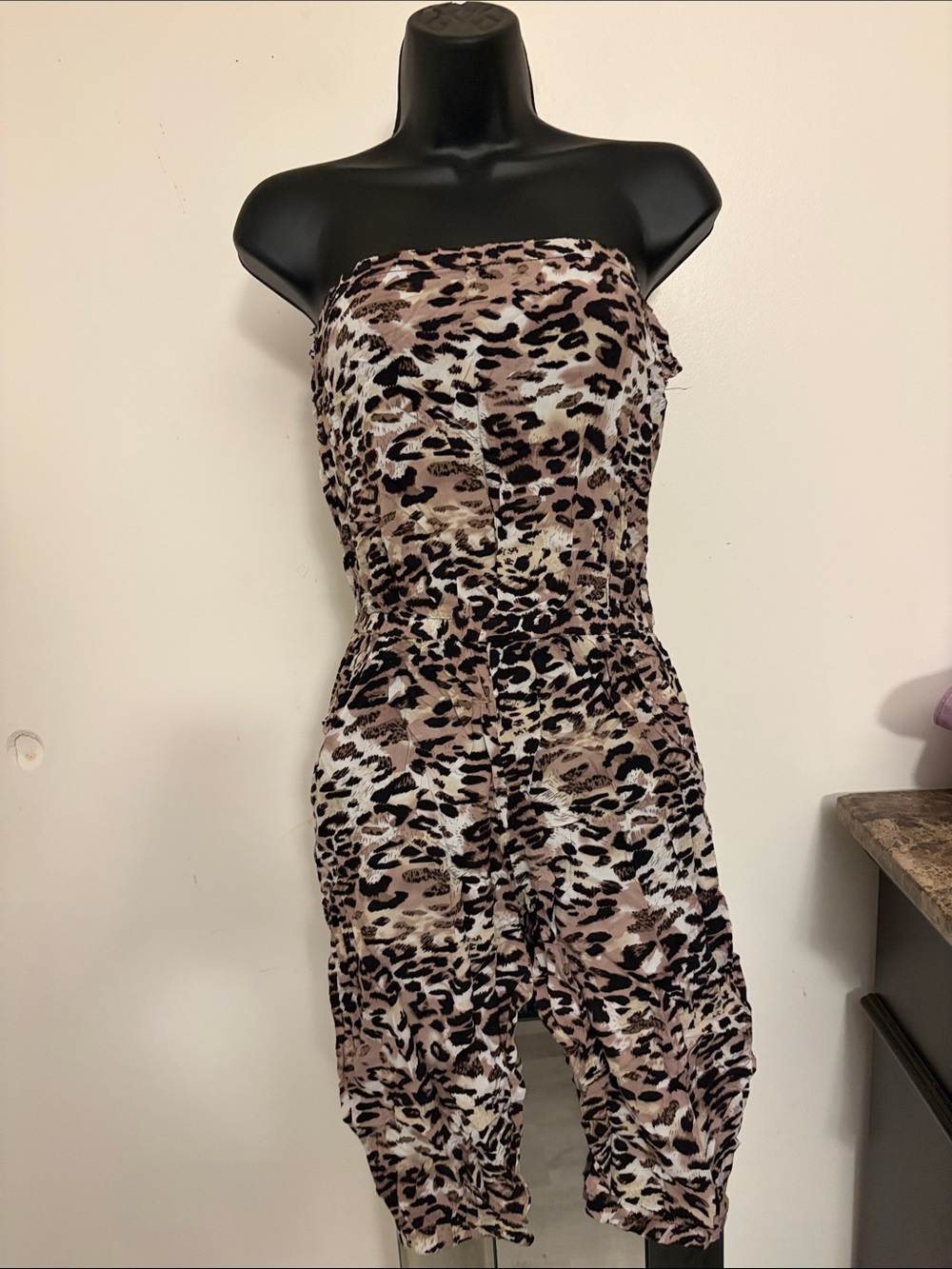 Strapless Leopard Print Jumpsuit in Brown & Black